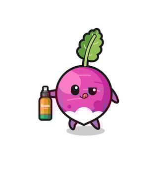 cute turnip holding mosquito repellent vector