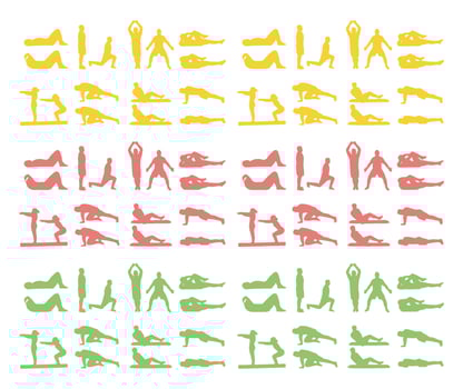 silhouettes of set of exercises background backdrop vector