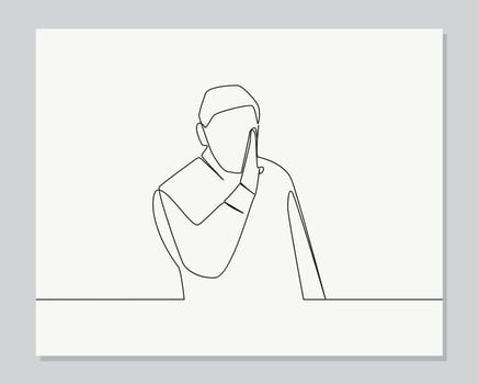 man telling secret behind hand continuous one line illustration vector