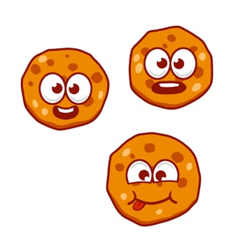 Funny cookies with emotions. Joyful cute food. Smiling dessert. vector