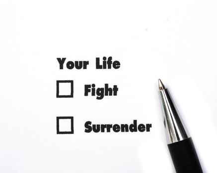 Your select is Fight or Surrender, ink print, check box concept photo