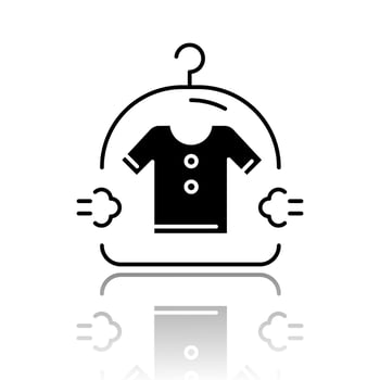 Dry cleaning service drop shadow black glyph icon. Drycleaning, laundry. Clothes washing, drying amenity. Clean packaged clothing delivery. Hotel service. Vector isolated illustration