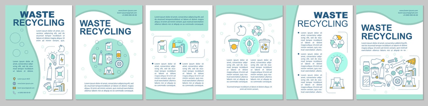 Waste recycling brochure template. Trash sorting. Flyer, booklet, leaflet print design with linear icons. Garbage management. Vector page layouts for magazines, annual reports, advertising posters