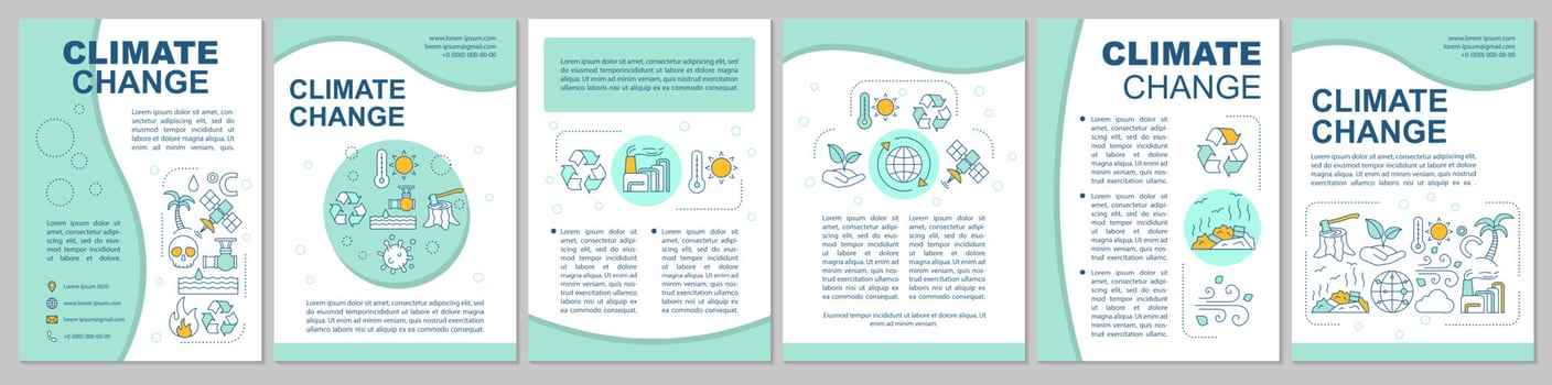 Climate change brochure template layout. Environmental issues. Flyer, booklet, leaflet print design with linear icons. Global warming. Vector page layouts for magazines, reports, advertising posters