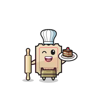 ticket as pastry chef mascot hold rolling pin vector