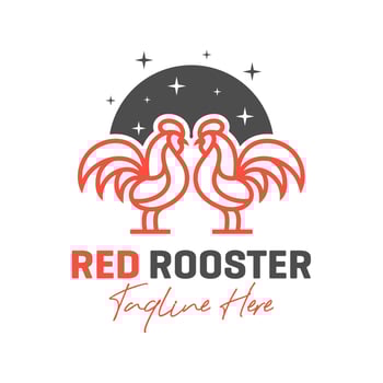 two red rooster illustration outline logo design vector