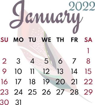 monthly calendar january 2022 vector