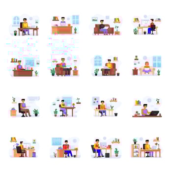 Collection of Work from Home Flat Illustrations vector
