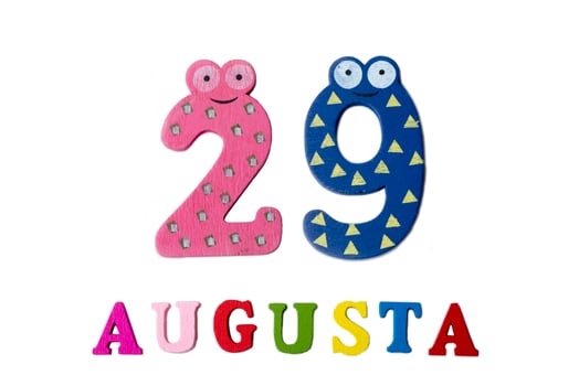 August 29th. The picture on 29 August, close-up of numbers and letters on a white background. photo