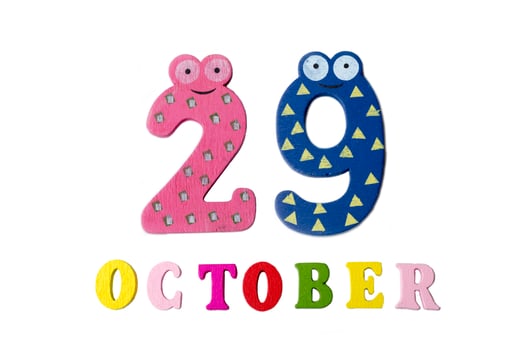 October 29 on white background, numbers and letters. photo