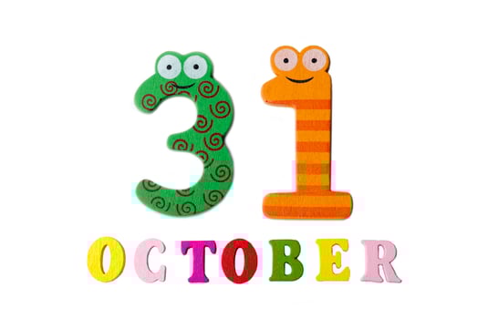 October 31 on white background, numbers and letters. photo
