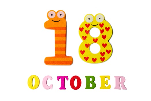 On 18 October, on a white background, numbers and letters. photo