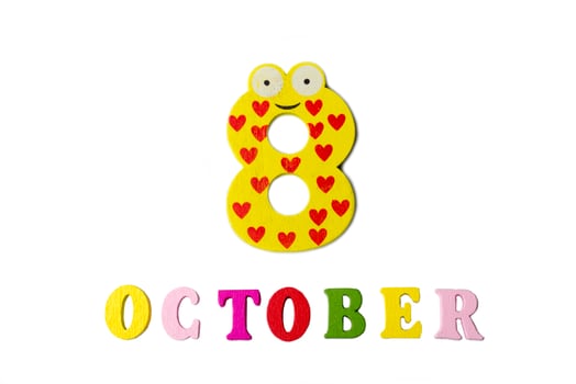 October 8 on white background, numbers and letters. photo