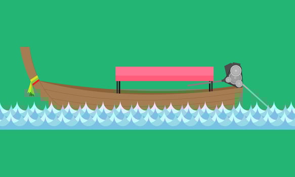 long tail boat taxi tourist sea travel with blue river. vector illustrator eps10