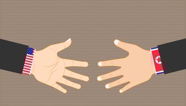 business marketing concept. country leader shake hand between united states and north korea for trade relations. vector illustration eps10