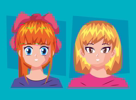 ladies couple anime characters vector