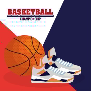basketball championship, emblem, design with basketball ball and sneaker shoes vector