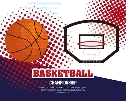 basketball championship, emblem, design with basketball ball and basketball hoop vector