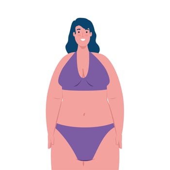 cute plump woman in swimsuit purple color on white background vector