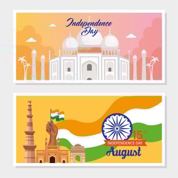 set of banner, indian happy independence day with decoration vector
