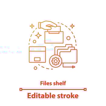 Files shelf concept icon. File management idea thin line illustration. Data storage. Archive. Vector isolated outline drawing. Editable stroke