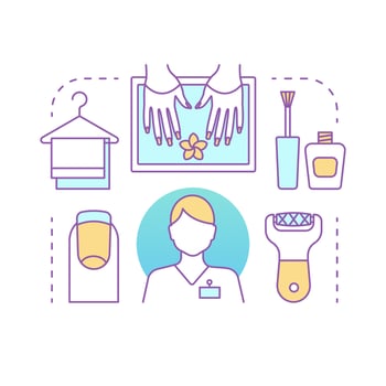 Nail salon concept icon. Manicure service idea thin line illustration. Cosmetic procedures. Manicurist appointment. Vector isolated outline drawing