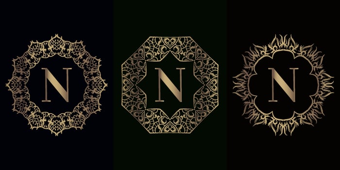 Collection of logo initial N with luxury mandala ornament frame vector