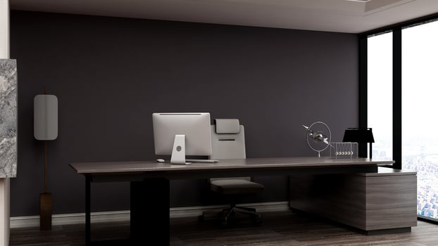 3d render modern business office manager room with 3d design interior for company wall logo mockup photo