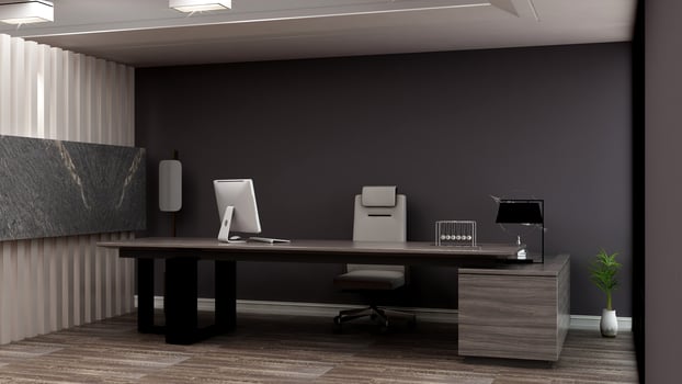 3d render modern business office manager room with 3d design interior for company wall logo mockup photo