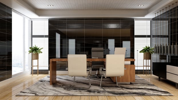 3d render office minimalist room with wooden design interior photo