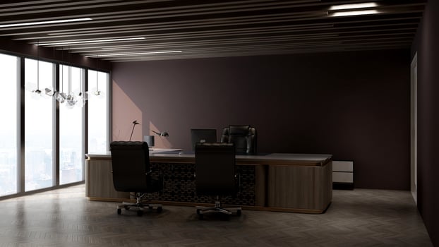 3d render office minimalist room with wooden design interior photo