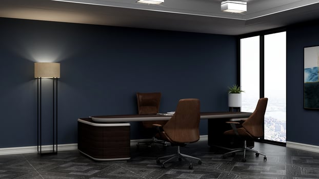 3d render modern business office manager room with 3d design interior for company wall logo mockup photo