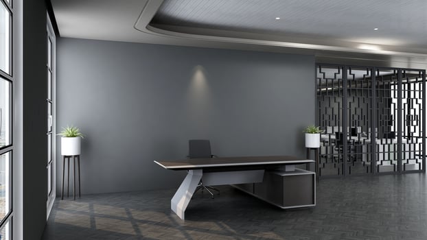 3d render modern business office manager room with 3d design interior for company wall logo mockup photo
