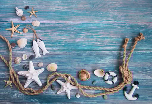 Seashells and sea decorations with rope photo