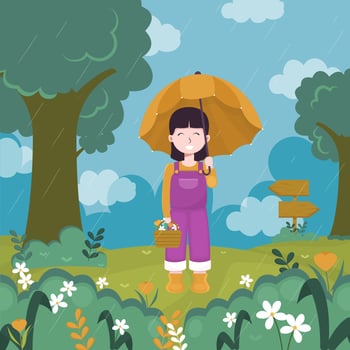 Girl with Umbrella at Spring Shower Rain vector