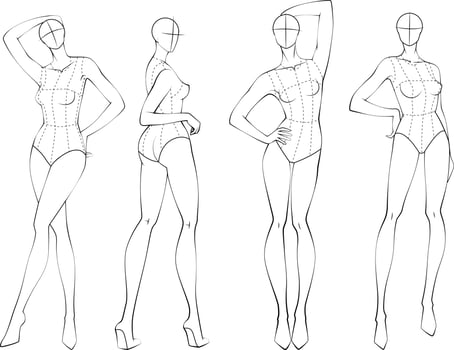 Fashion figure ten heads design template croquis wearing bodice vector