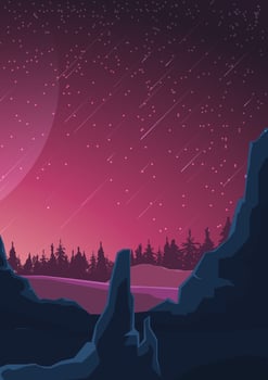 Space landscape in purple tones, nature on another planet. Vector illustration.