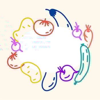 Vector illustration of a frame of vegetables of different colors in the doodle style on a beige background