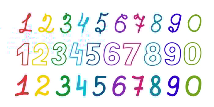 A set of lettering numbers of different colors drawn by hand. illustration in a flat style. vector