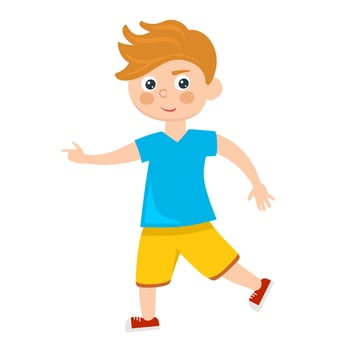 A cheerful boy in yellow shorts in a cartoon style. Vector illustration.