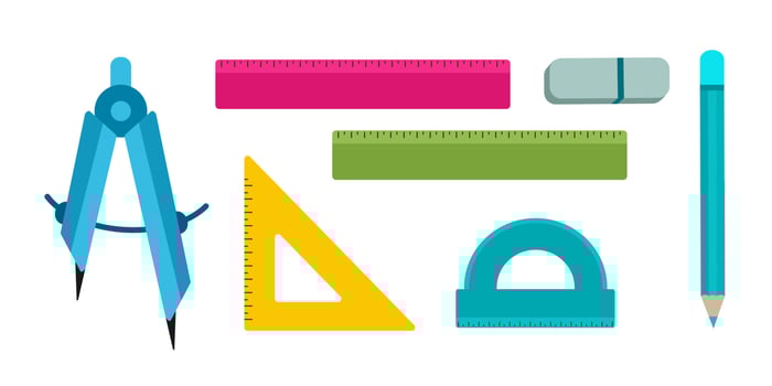 A set of school supplies, stationery, rulers, compasses. illustration in a flat style. vector