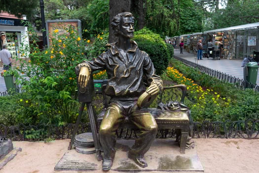 Yalta, Crimea - may 31, 2016- A monument to Alexander Khanzhonkov, - famous russian filmmaker. photo