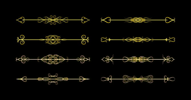 Gold Borders Elements Set Collection, ornament Vector