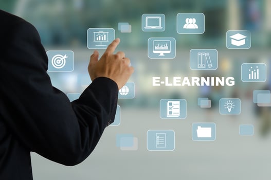 businessman hand touching a virtual screen, business icon. E-learning Online Education Internet Technology Business Concept. photo