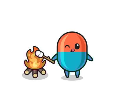 capsule character is burning marshmallow vector