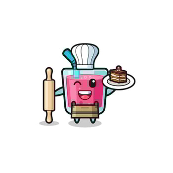 strawberry juice as pastry chef mascot hold rolling pin vector
