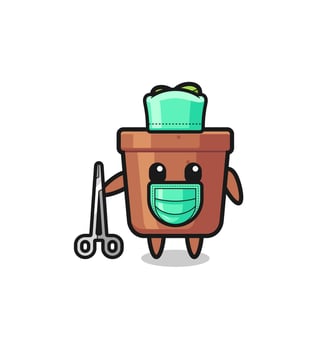 surgeon plant pot mascot character vector
