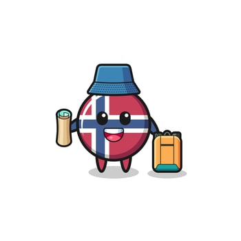 norway flag mascot character as hiker vector