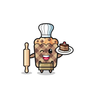 muffin as pastry chef mascot hold rolling pin vector