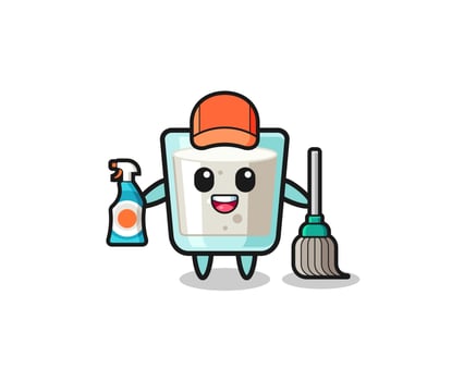 cute milk character as cleaning services mascot vector
